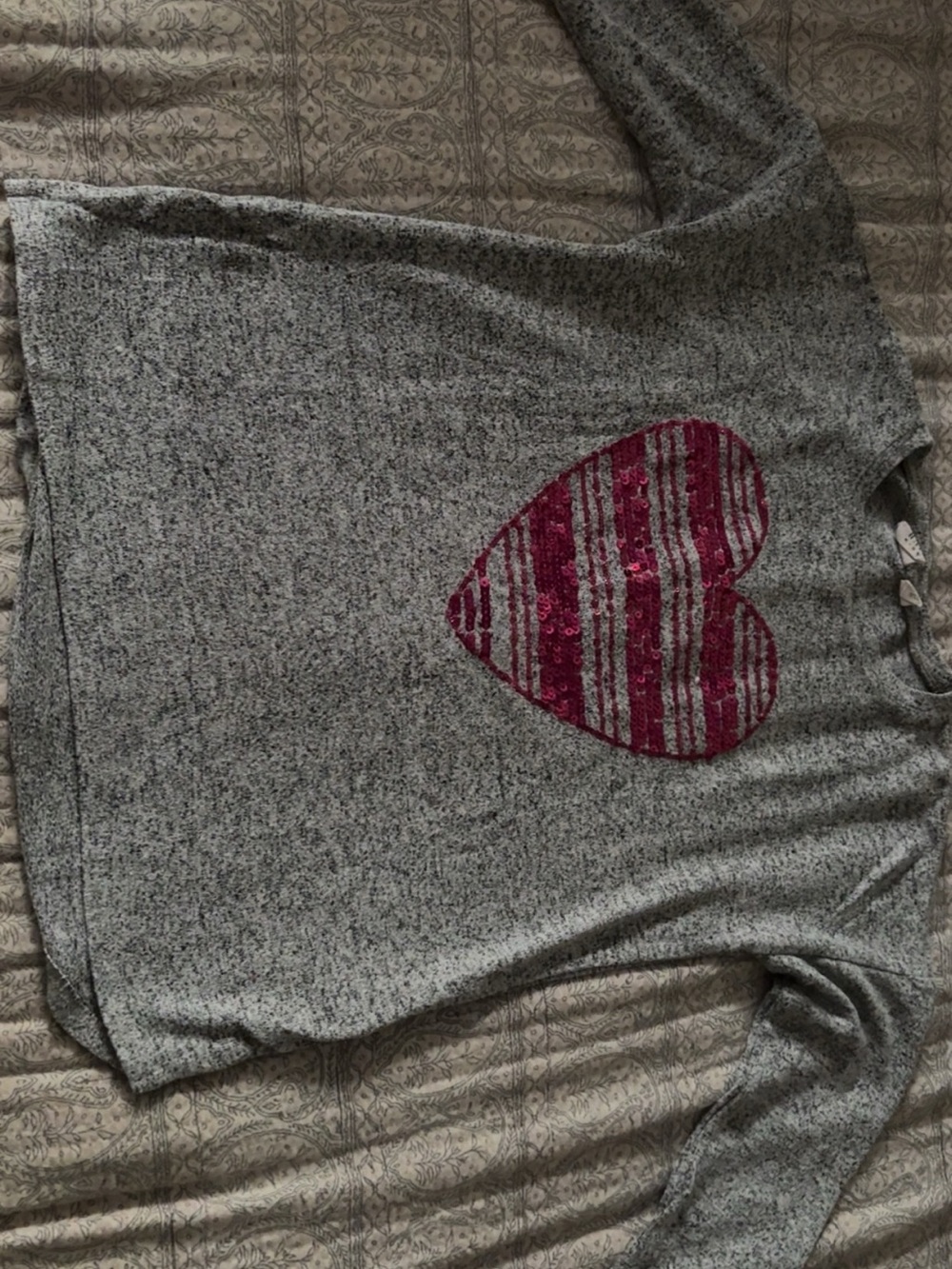 GAP Gray Long Sleeve Top with Pink Sequin Heart